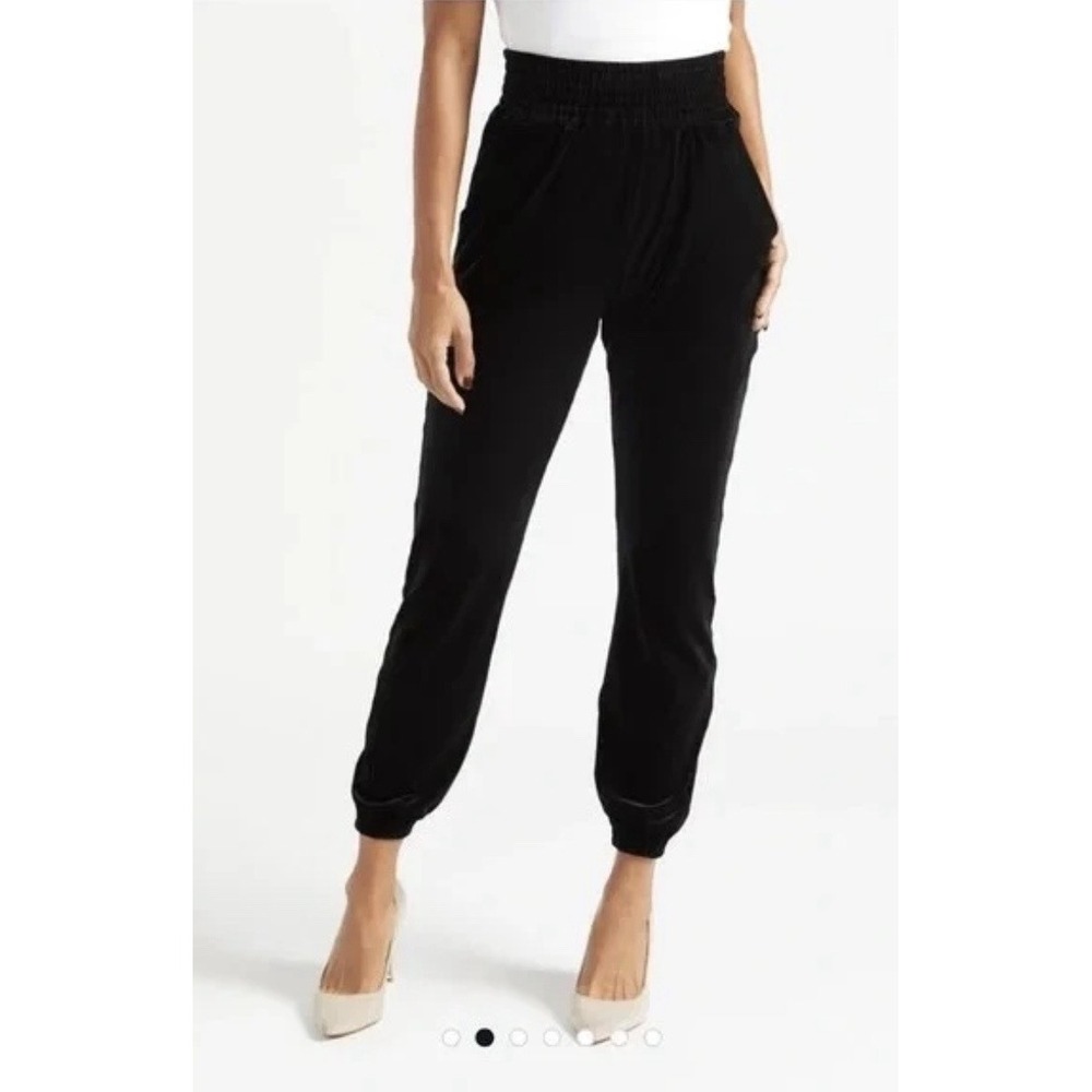 Commando Black Velvet‎ Jogger Pants Size Large Smocked Waist and Ankle Pockets